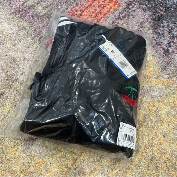 NWT Adidas x Her Studio London Cropped Black 3 Stripes Sequin Cherry Hoodie - Picture 8 of 8
